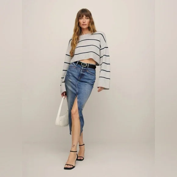 Reformation Jagger Denim Midi Skirt in Hemlock